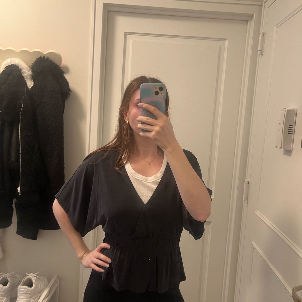 Lucky Brand Black V-Neck Peplum Blouse